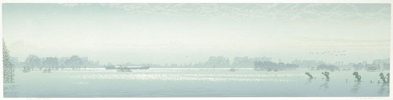 KRANENDONK Hoogwater Waal Tegenlichthousnede  zonder lijst 00 3962