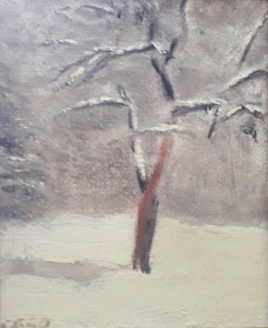 GERO TROIKE   Besneeuwde appelboom  olieverf op doek x24 cm. 850 00.   5195